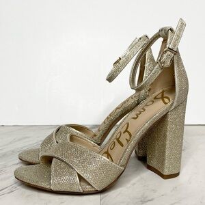 Sam Edelman Yancy Gold Silver Block Heel Sandal 6M